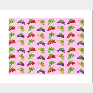 Colorful Grape Pattern on Pink Background Posters and Art